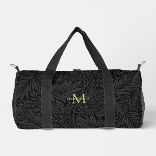 Sac De Sport Monogramme de script floral noir élégant or