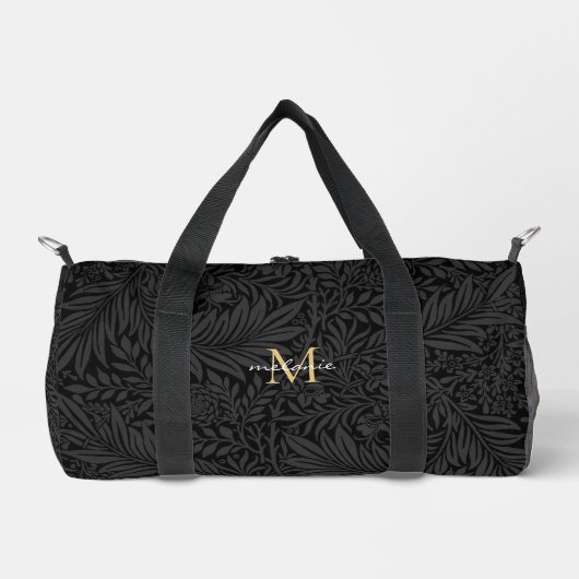 Sac De Sport Monogramme de script floral noir élégant or (Recto)