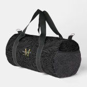 Sac De Sport Monogramme de script floral noir élégant or (Coin droit)