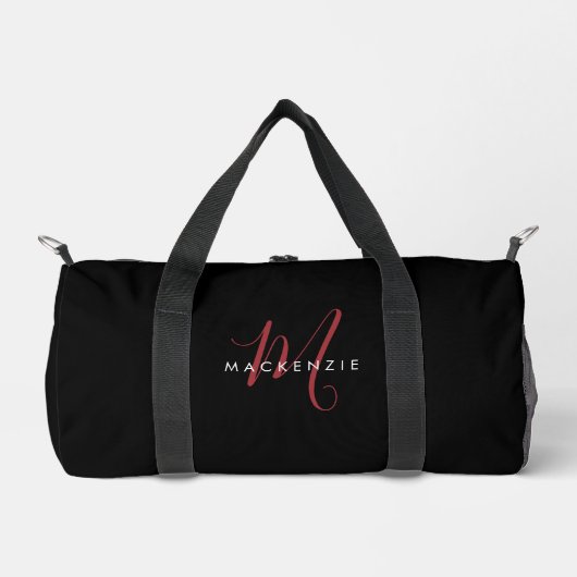 Sac De Sport Monogramme élégant moderne noir rouge script (Recto)