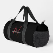 Sac De Sport Monogramme élégant moderne noir rouge script (Coin droit)