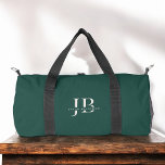 Sac De Sport Monogramme et nom élégant moderne personnalisé Ver<br><div class="desc">Un look classique et élégant dans le vert foncé et le beige d'ivoire, ce sac duffel personnalisé fait un merveilleux cadeau ou régal pour vous-même. Il a de grandes initiales monographiques à personnaliser avec vos initiales désirées et aussi le nom indiqué dans élégant type serif face. Il constitue un excellent...</div>