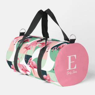 Sac De Sport Monogramme Flamant rose rose moderne Nom géométriq