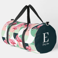 Monogramme Flamant rose rose moderne Nom géométriq
