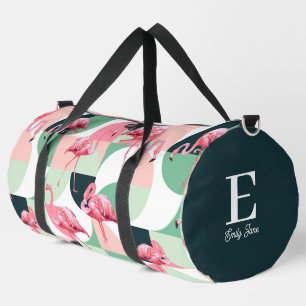 Sac De Sport Monogramme Flamant rose rose moderne Nom géométriq