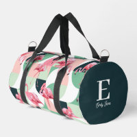 Monogramme Flamant rose rose moderne Nom géométriq