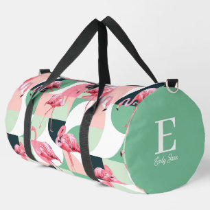 Sac De Sport Monogramme Flamant rose rose moderne Nom géométriq