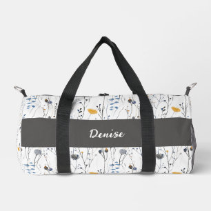 Sac De Sport Monogramme Fleur Sauvage Aquarelle Bleu Gris