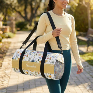 Sac De Sport Monogramme Fleur Sauvage Aquarelle Bleu Jaune Rose