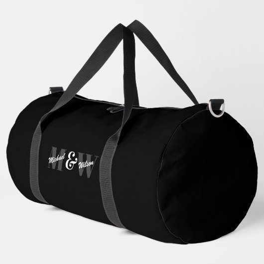 Sac De Sport Monogramme initial noir et blanc personnalisé (Coin gauche)