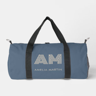 Sac De Sport Monogramme Minimaliste Bleu Ardoise et Beige Sable