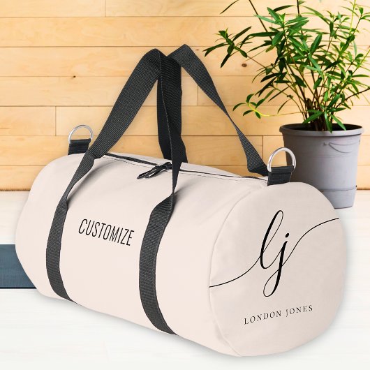 Sac De Sport Monogramme Moderne Blush Pink Calligraphie Script