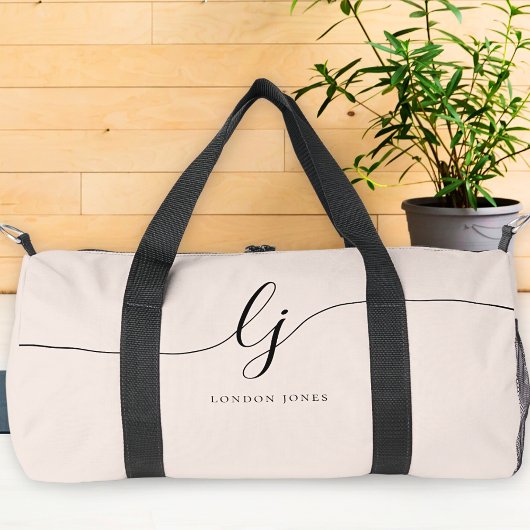 Sac De Sport Monogramme Moderne Blush Pink Calligraphie Script