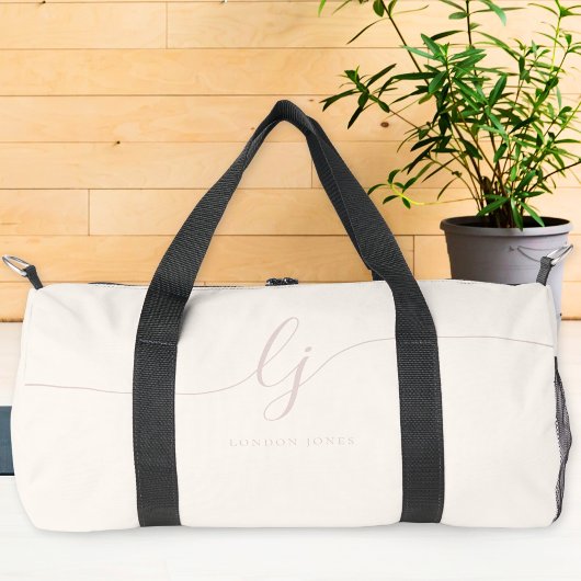Sac De Sport Monogramme Moderne Feminine Ivory Pink Script élég