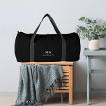 Sac De Sport monogramme noir blanc<br><div class="desc">Arrière - plan noir,  texte blanc. Personnalisez et ajoutez vos initiales monographiques et votre nom complet.</div>