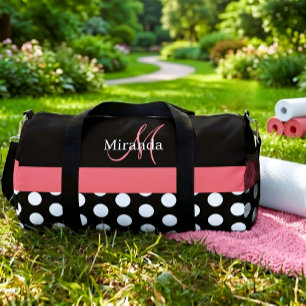 Sac De Sport Monogramme noir blanc rose écriture points polka