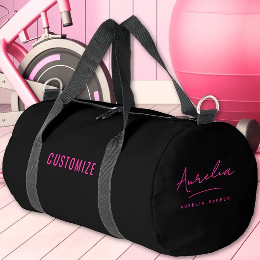 Sac De Sport Monogramme noir rose chaud Nom du script Girl's
