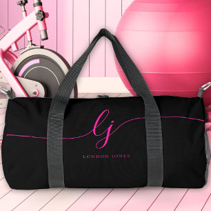 Sac De Sport Monogramme rose chaud Initiales de script pour fil