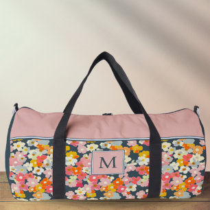 Sac De Sport Monogramme rose et gris Floral initial Grand