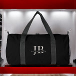 Sac De Sport Monogramme simple moderne élégant et nom vert fonc<br><div class="desc">Un look classique et élégant en noir et blanc cassé, ce sac duffel personnalisé fait un cadeau merveilleux ou régal pour vous-même. Il a de grandes initiales monographiques à personnaliser avec vos initiales désirées et aussi le nom indiqué dans élégant type serif face. Il constitue un excellent choix pour les...</div>