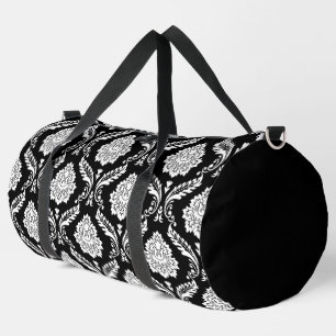 Sac De Sport Motif Damassé Rococo Blanc sur Noir