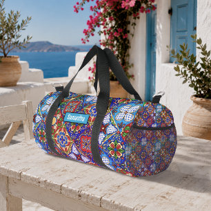 Sac De Sport Motif de carreaux de Talavera élégant rouge bleu v