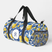 Sac De Sport Motif de citron en aquarelle bleue monogramme (Coin droit)
