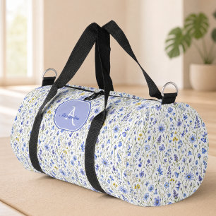Sac De Sport Motif de fleur sauvage à l'aquarelle bleue Nom per