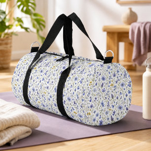 Sac De Sport Motif de fleur sauvage aquarelle jaune bleu vert