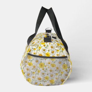 Sac De Sport Motif de fleurs sauvages jaunes Monogramme Nom