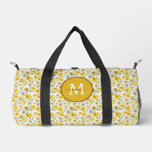 Sac De Sport Motif de fleurs sauvages jaunes Monogramme Nom