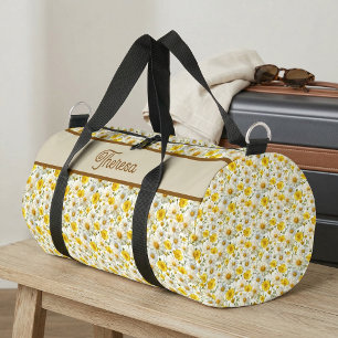 Sac De Sport Motif de fleurs sauvages jaunes Monogramme Nom