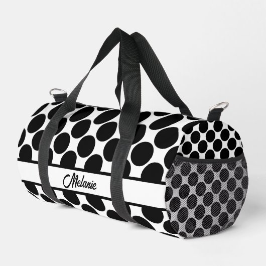 Sac De Sport Motif de nom à pois noir et blanc gros points (Coin droit)