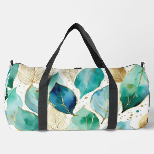 Sac De Sport Motif feuille or et Turquoise aquarelle