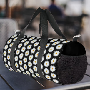 Sac De Sport Motif floral marguerrier blanc sur noir