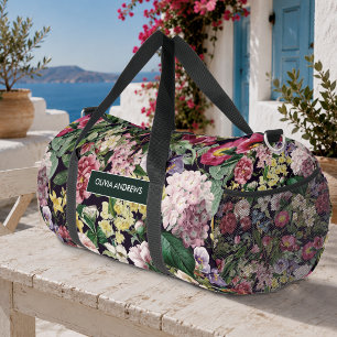 Sac De Sport Motif floral rose vintage noir imprimé monogramme