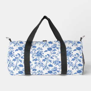 Sac De Sport Motif Toile Floral Vintage Bleu Blanc