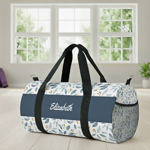 Sac De Sport Nom de motif botanique à l'aquarelle bleue