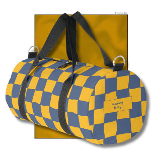 Sac De Sport Nom élégant intemporel jaune et bleu à carreaux