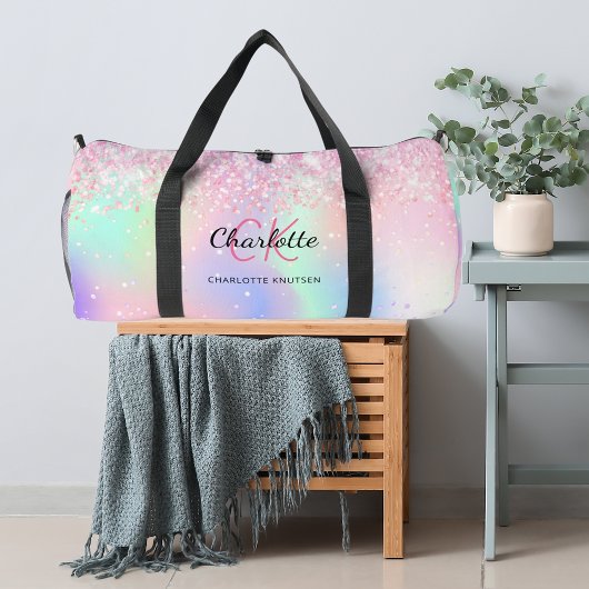 Sac De Sport Nom monographique en violet rose holographique