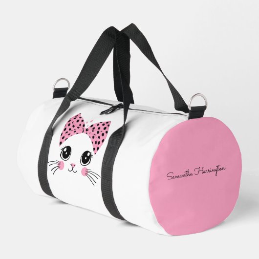 Sac De Sport Nom personnalisé Cute face de chat (Coin gauche)