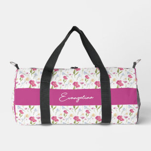 Sac De Sport Nom personnalisé Fleur sauvage aquarelle rose viol