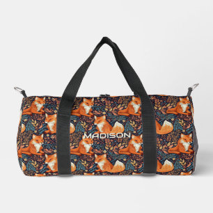 Sac De Sport Nom personnalisé Foxes et Motif de feuilles