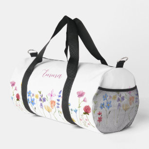 Sac De Sport Nom personnalisé Motif fleur sauvage Élégant