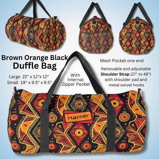 Sac De Sport Nom, Rouge Noir Orange Brown Géométrique Abstraite