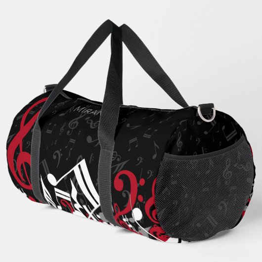 Sac De Sport Notes de musique brouillée gris rouge et blanc sur (Coin droit)