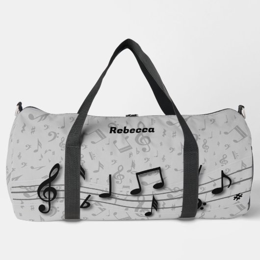 Sac De Sport Notes musicales personnalisées en noir et gris (Recto)
