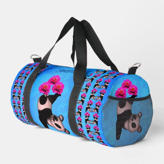 Sac De Sport Ours Panda Cute Jongeant Fleurs Roses (Coin droit)