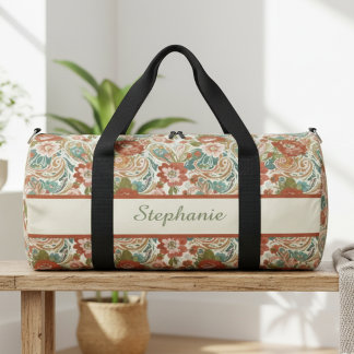 Sac De Sport Paisley Floral Gym Bag - Custom Name Duffle