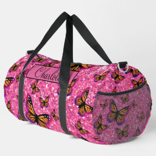 Sac De Sport Papillons pailletés rose monogramme joli et fémini